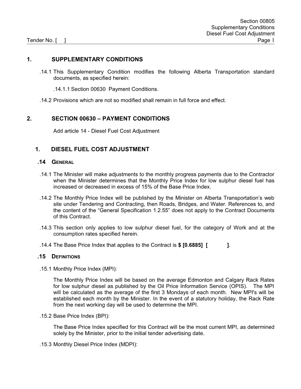 Diesel Fuel Cost Adjustment