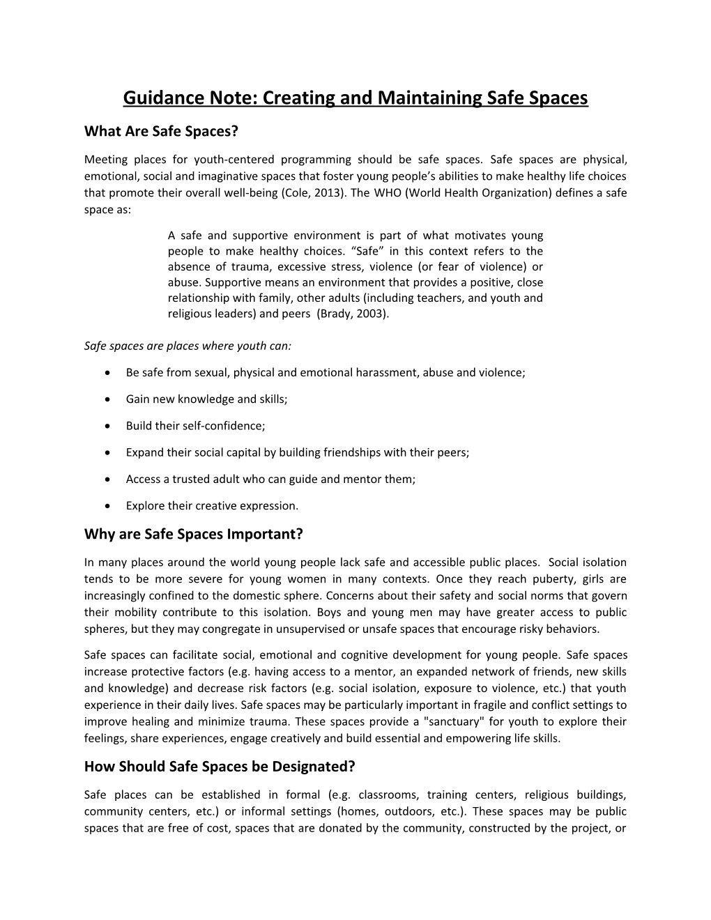 Guidance Note: Creating and Maintaining Safe Spaces