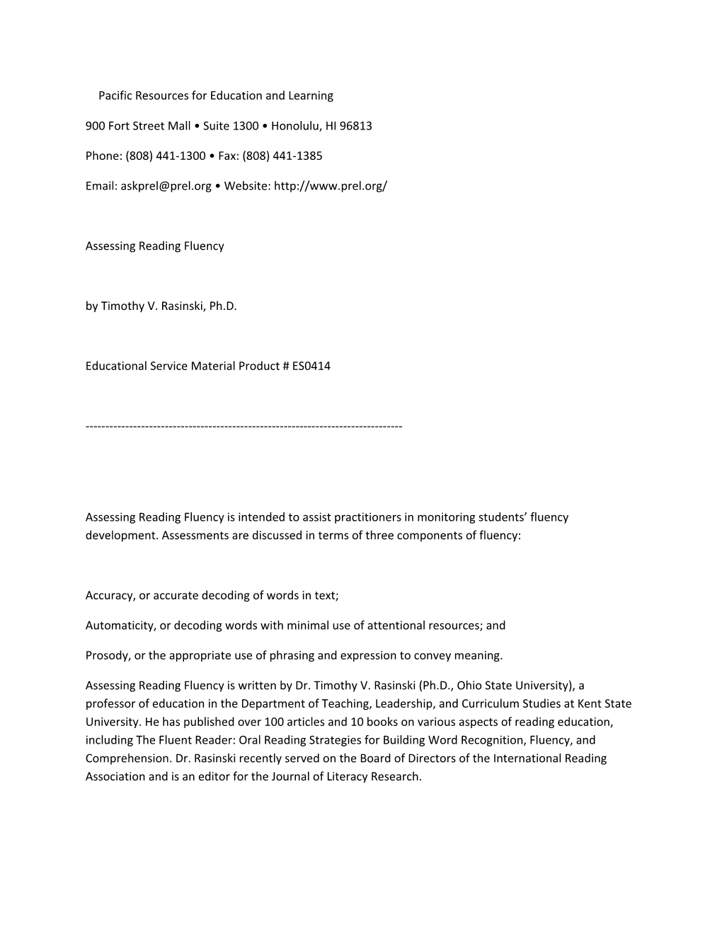 Fluency Rubrics