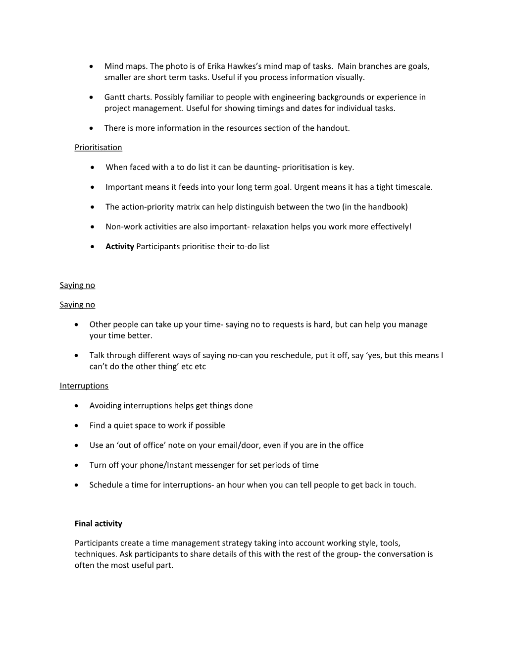 Time Management Trainer S Notes