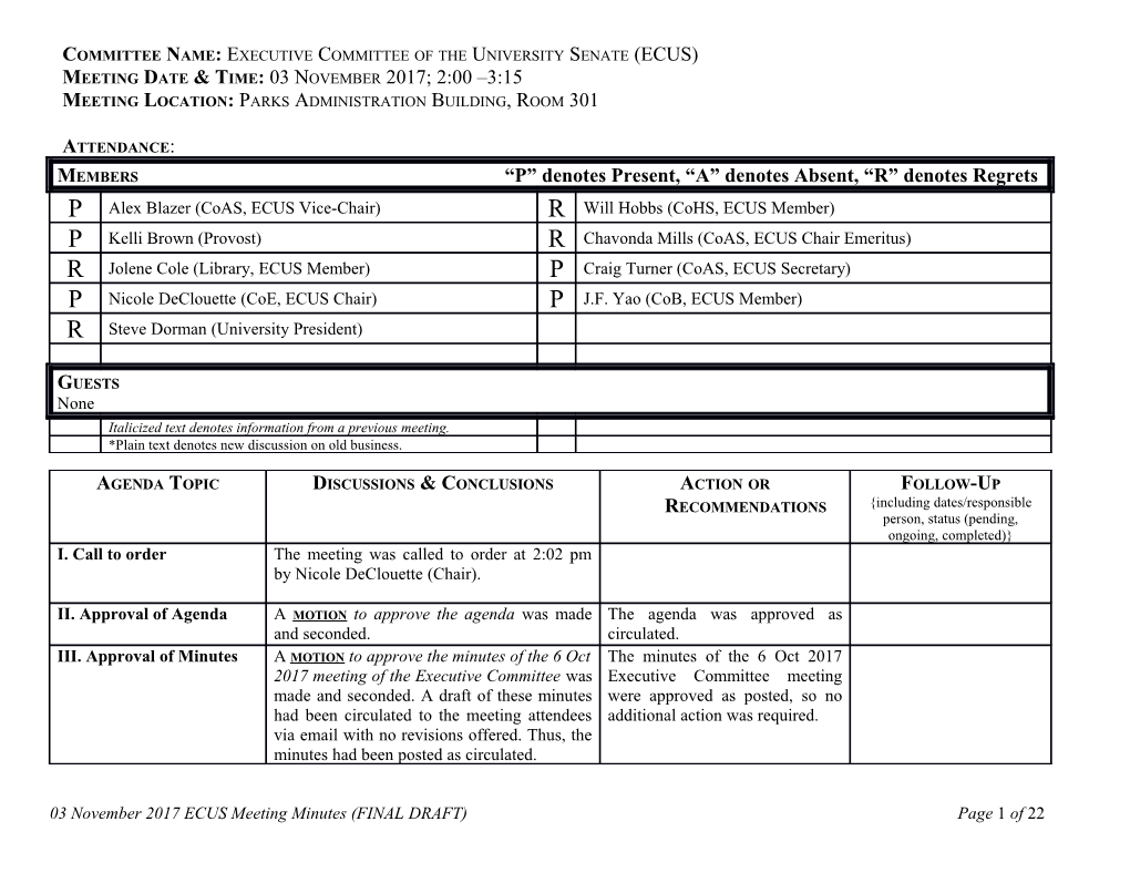 Committee Name: Executive Committee of the University Senate (ECUS)