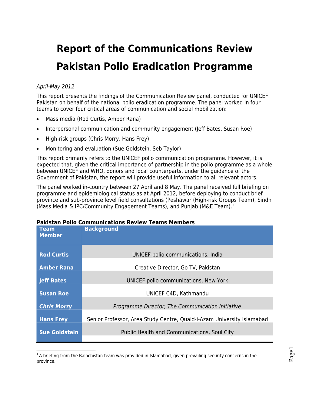 Report of the Communications Review Pakistan Polio Eradication Programme April-May 2012