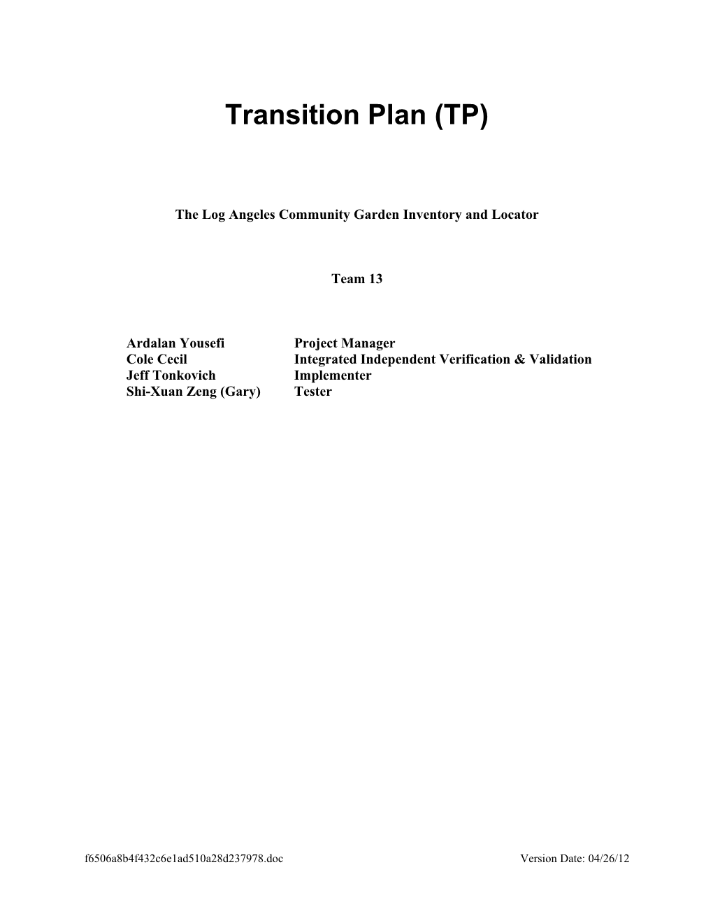 Transition Plan (TP) s2