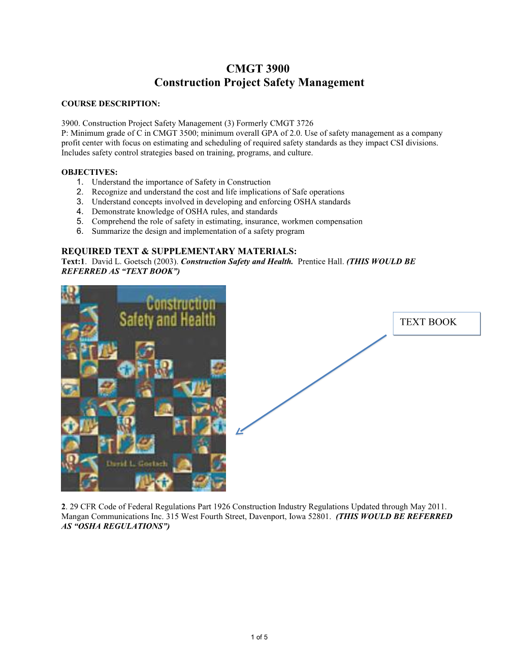 CMGT 3726 Construction Project Safety Management