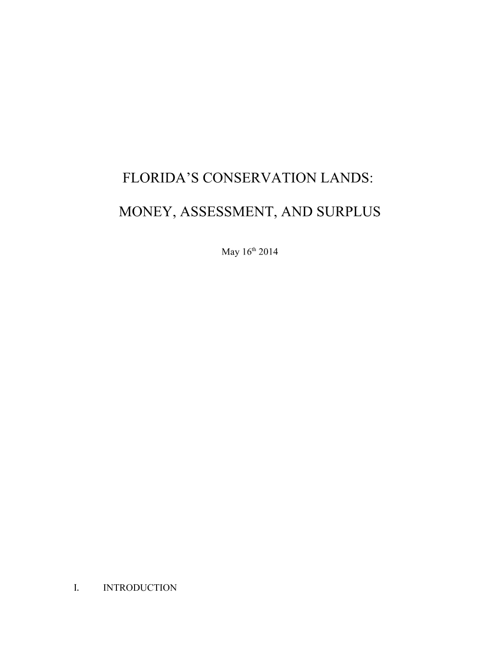 Florida S Conservation Lands: Money, Assessment, and Surplus