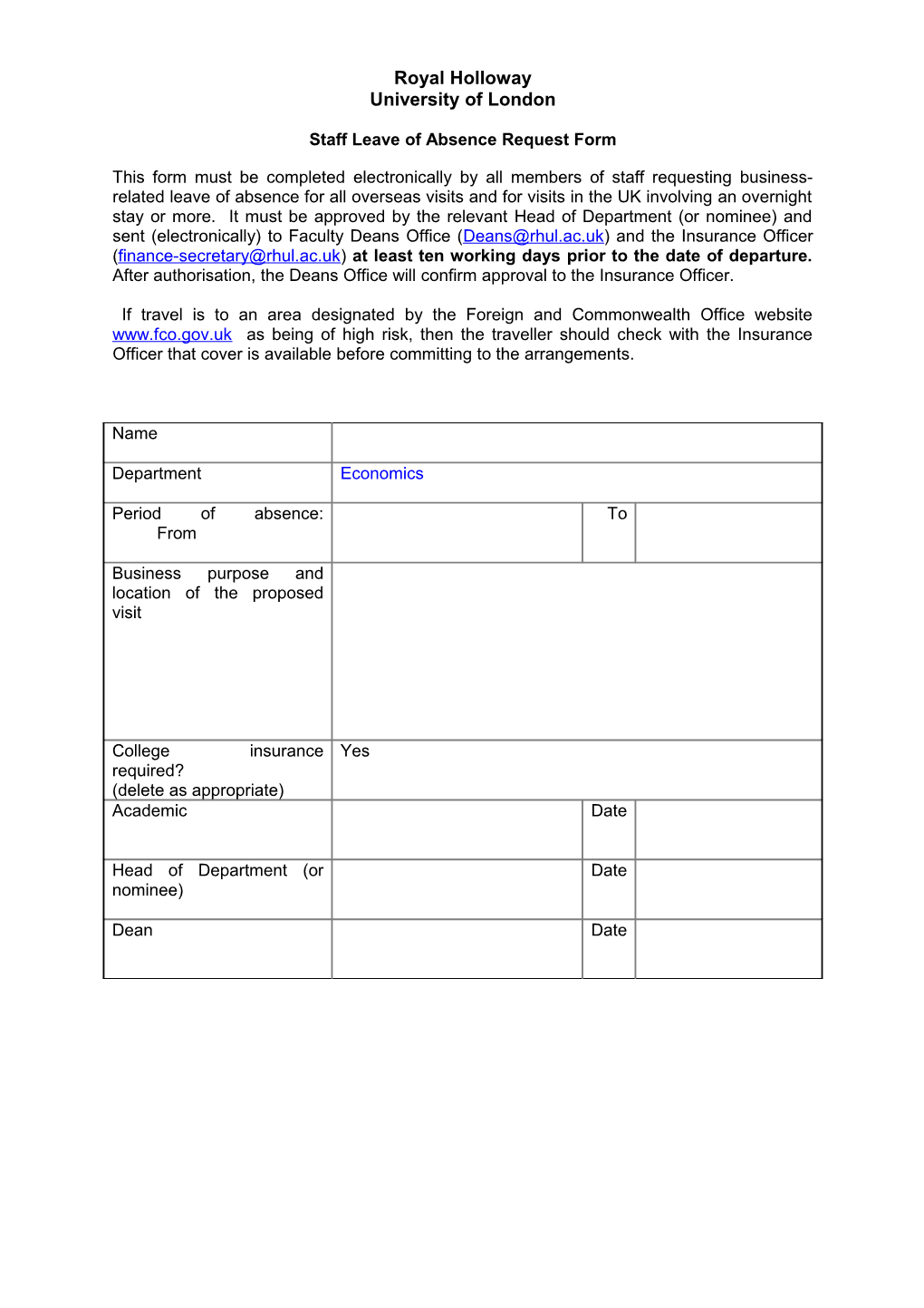 Staff Leave of Absence Request Form