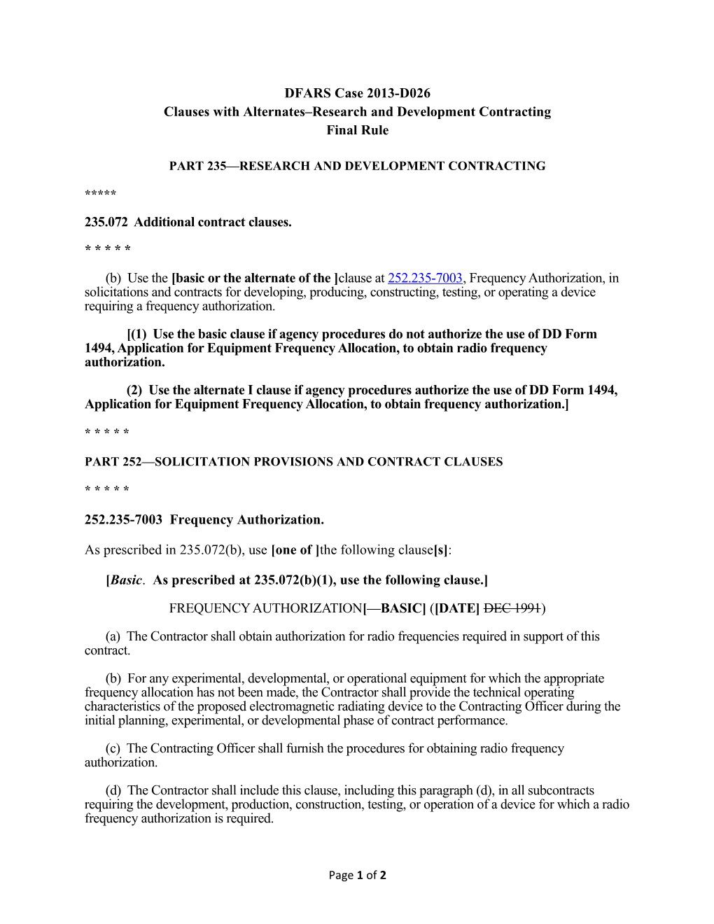 Clauses with Alternates Research and Development Contracting