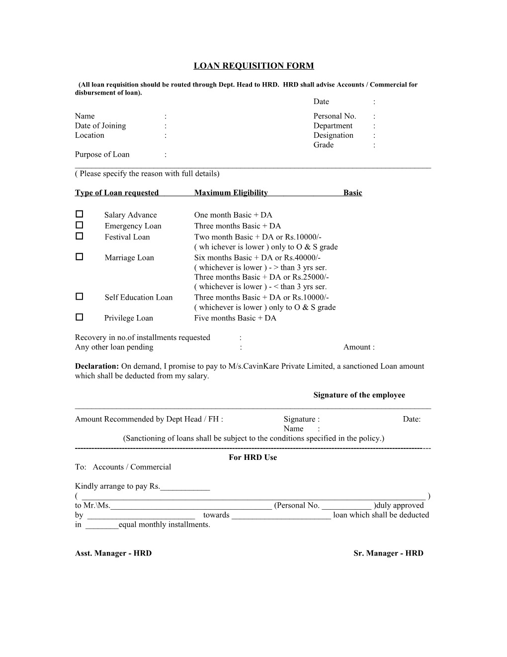 Loan Requisition Form