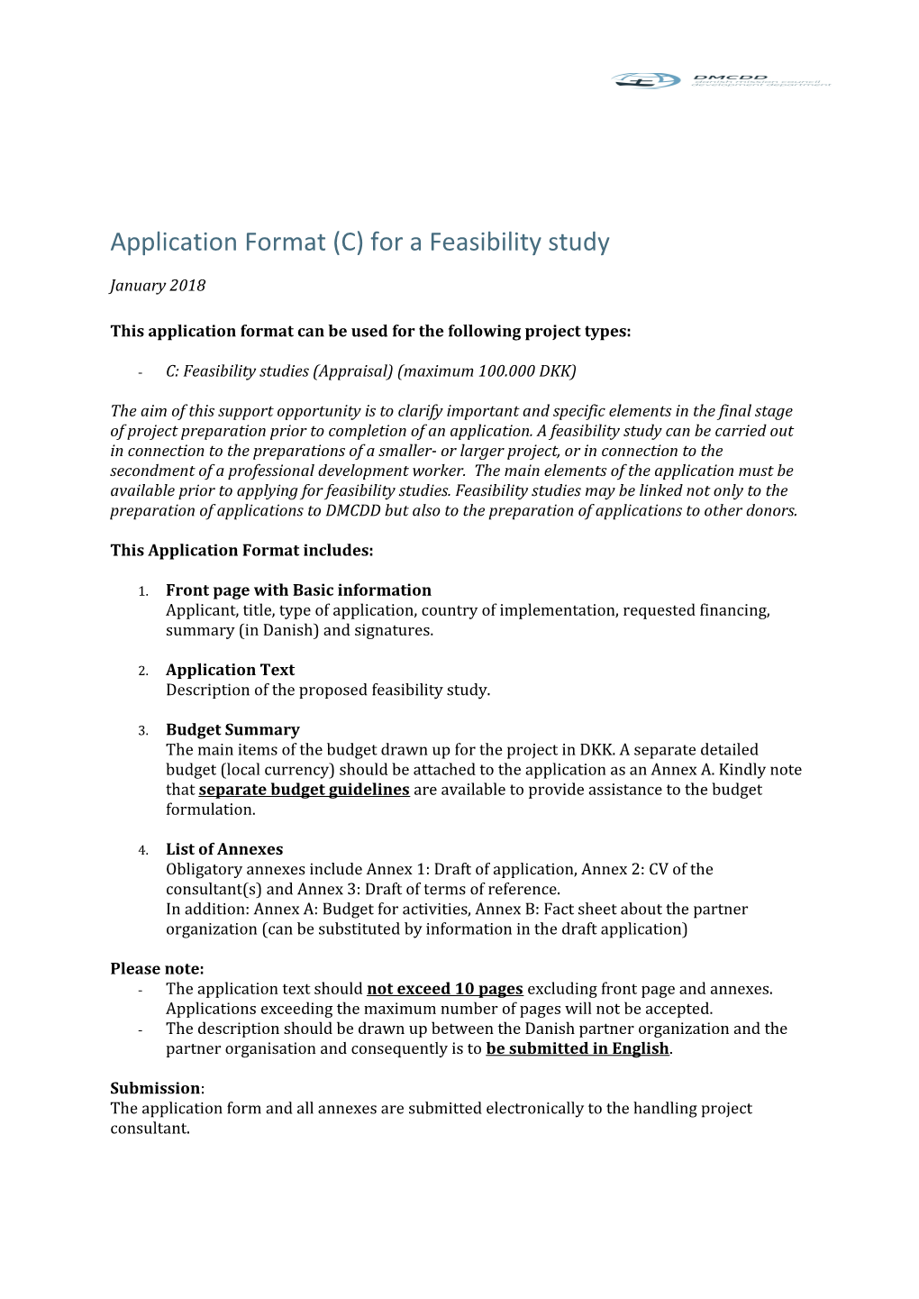 Application Format (C) for a Feasibility Study