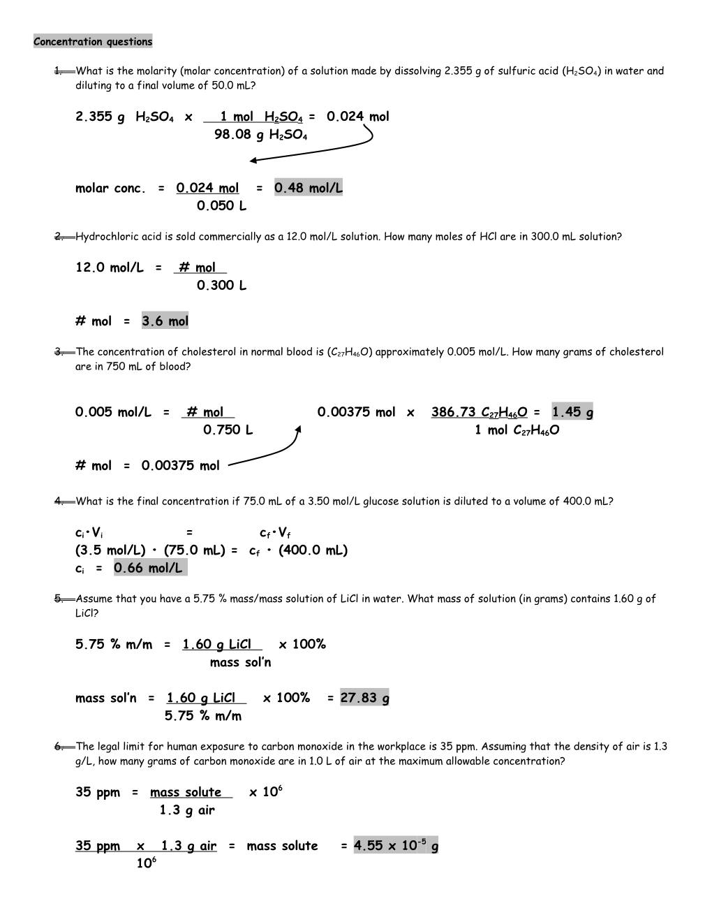 Concentration Questions