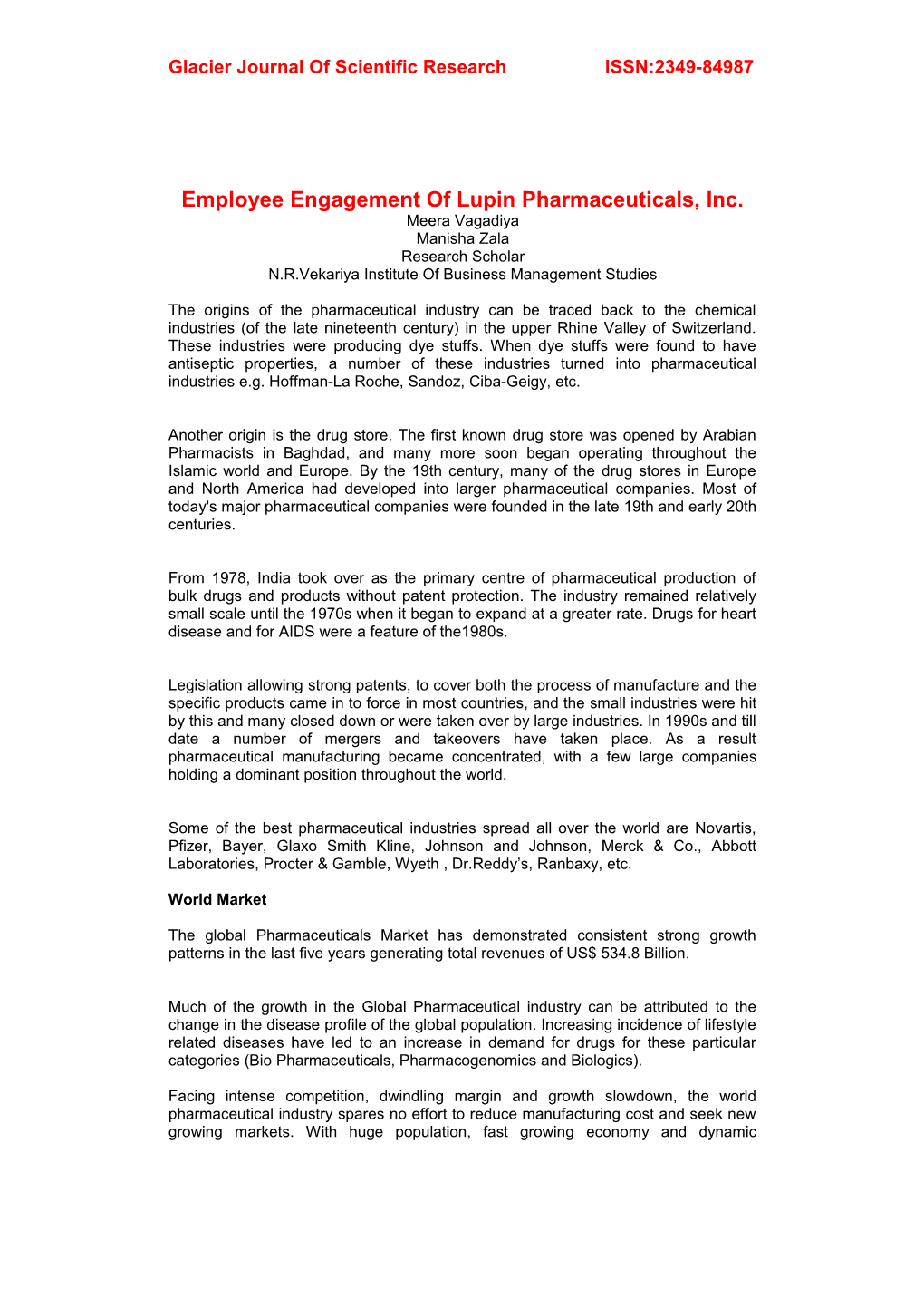 Employee Engagement of Lupin Pharmaceuticals, Inc