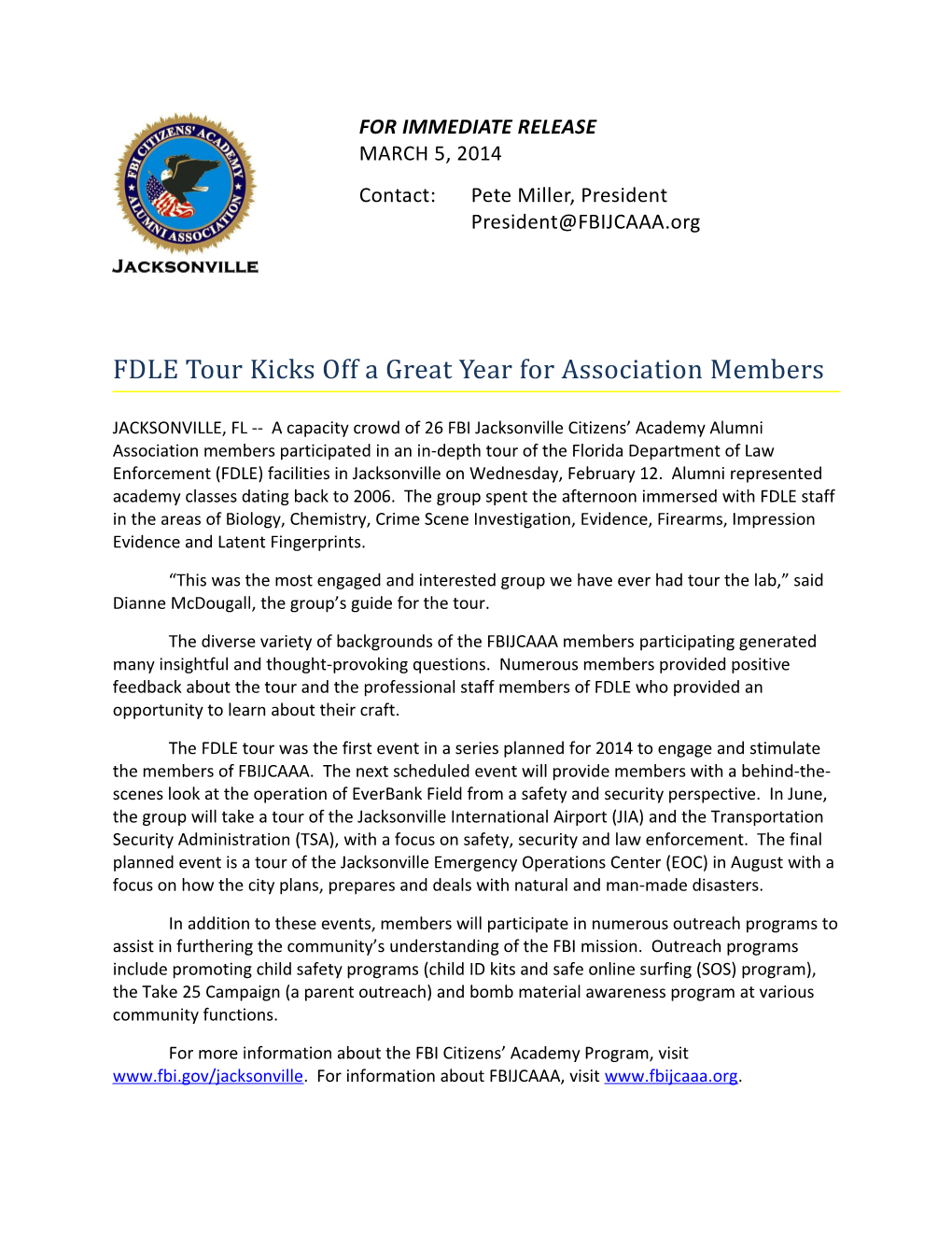 FDLE Tour Kicks Off a Great Year for Association Members