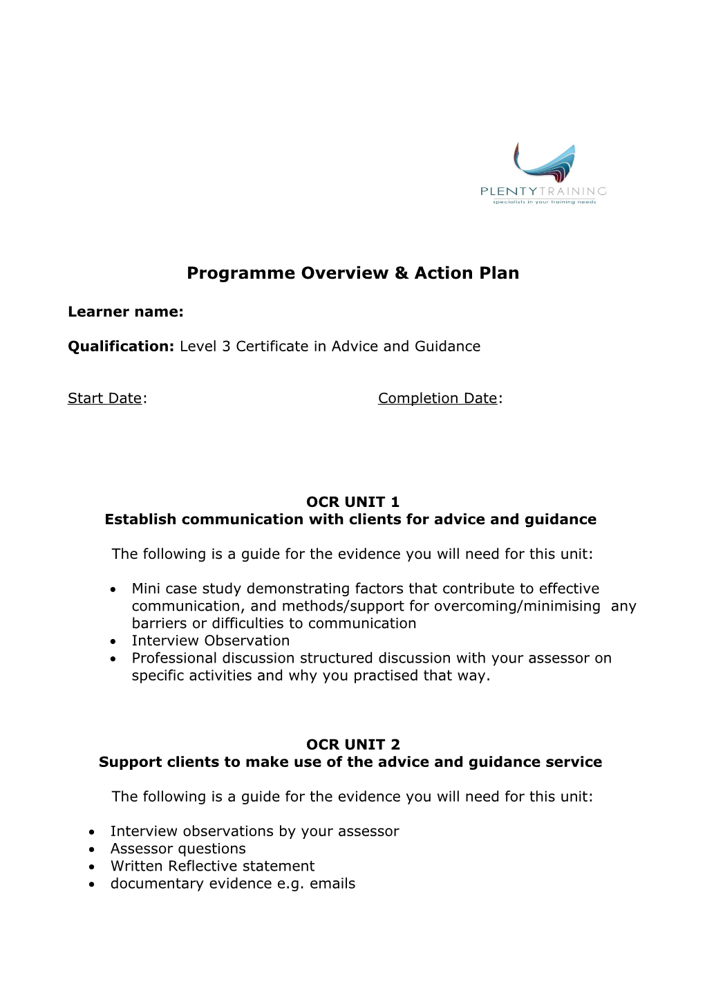 Programme Overview & Action Plan