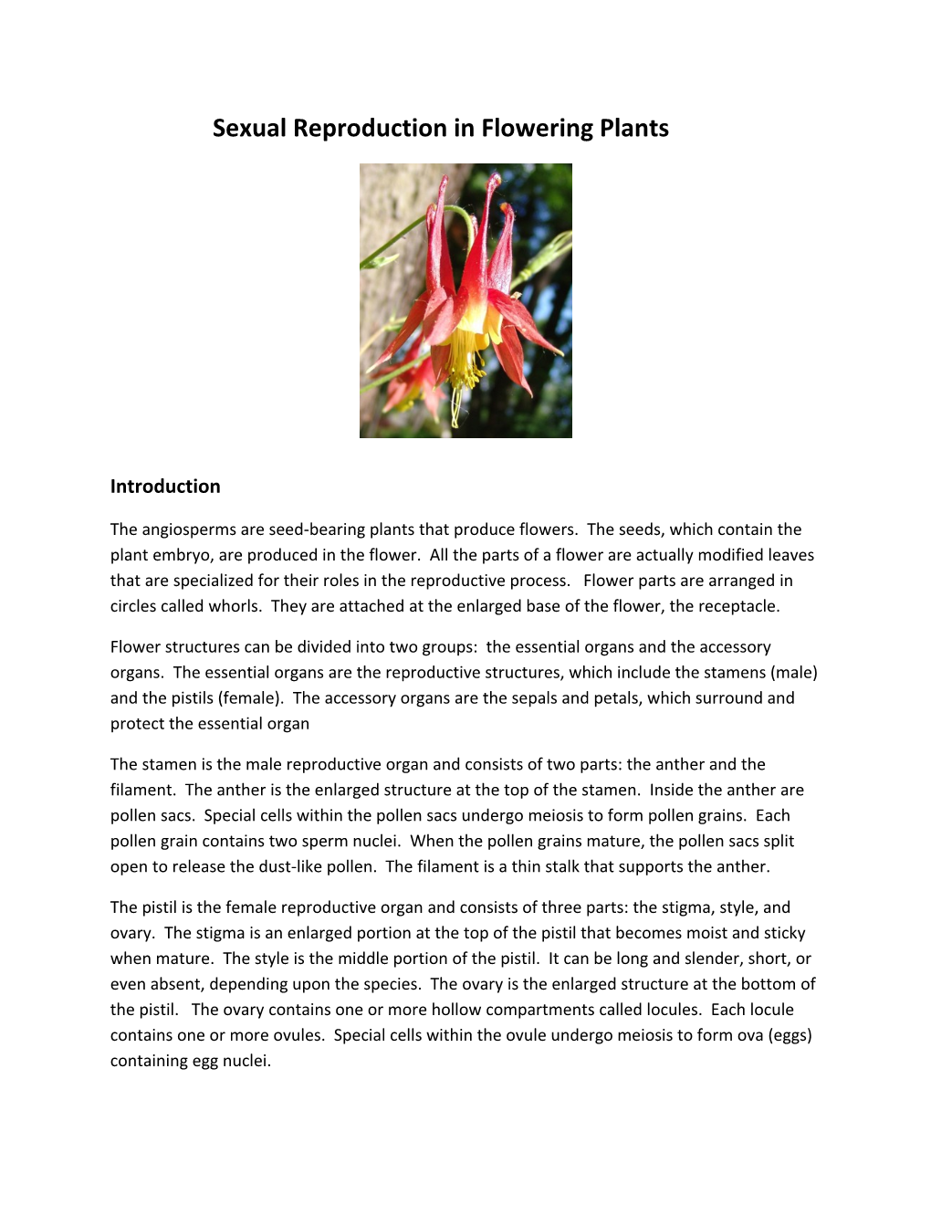 Sexual Reproduction in Flowering Plants