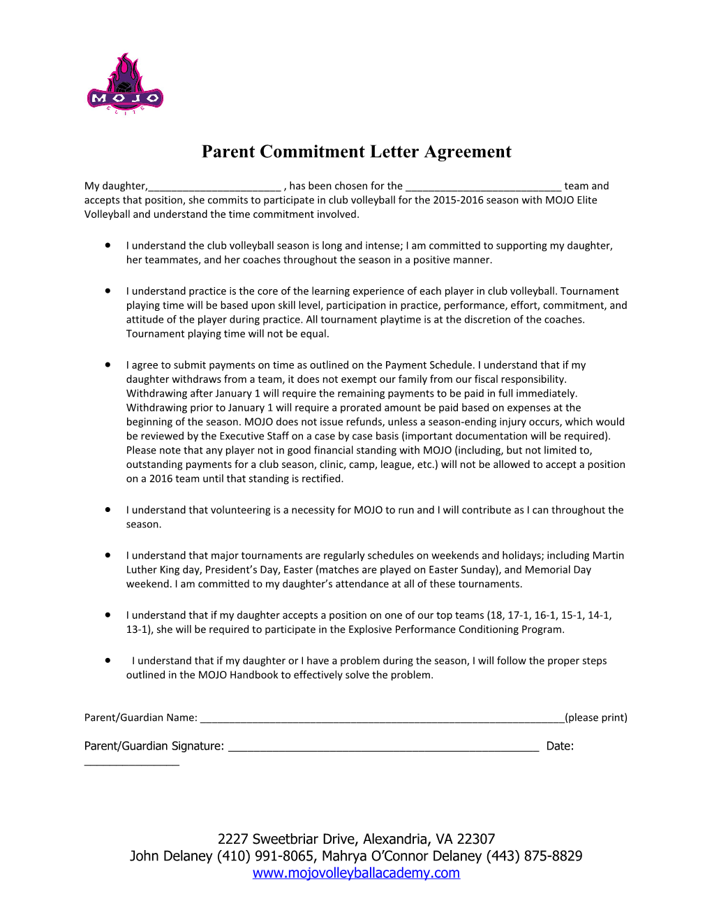 Parent Commitment Letter Agreement