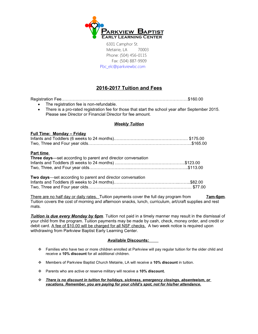 2016-2017 Tuition and Fees