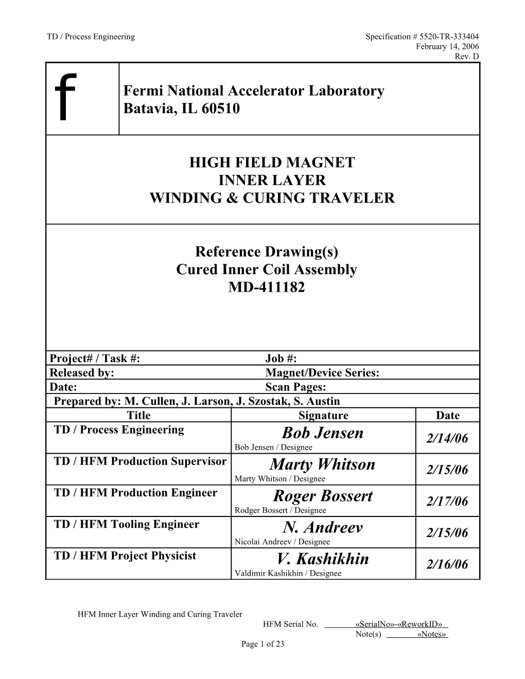 TD / Process Engineering Specification # 5520-TR-333404