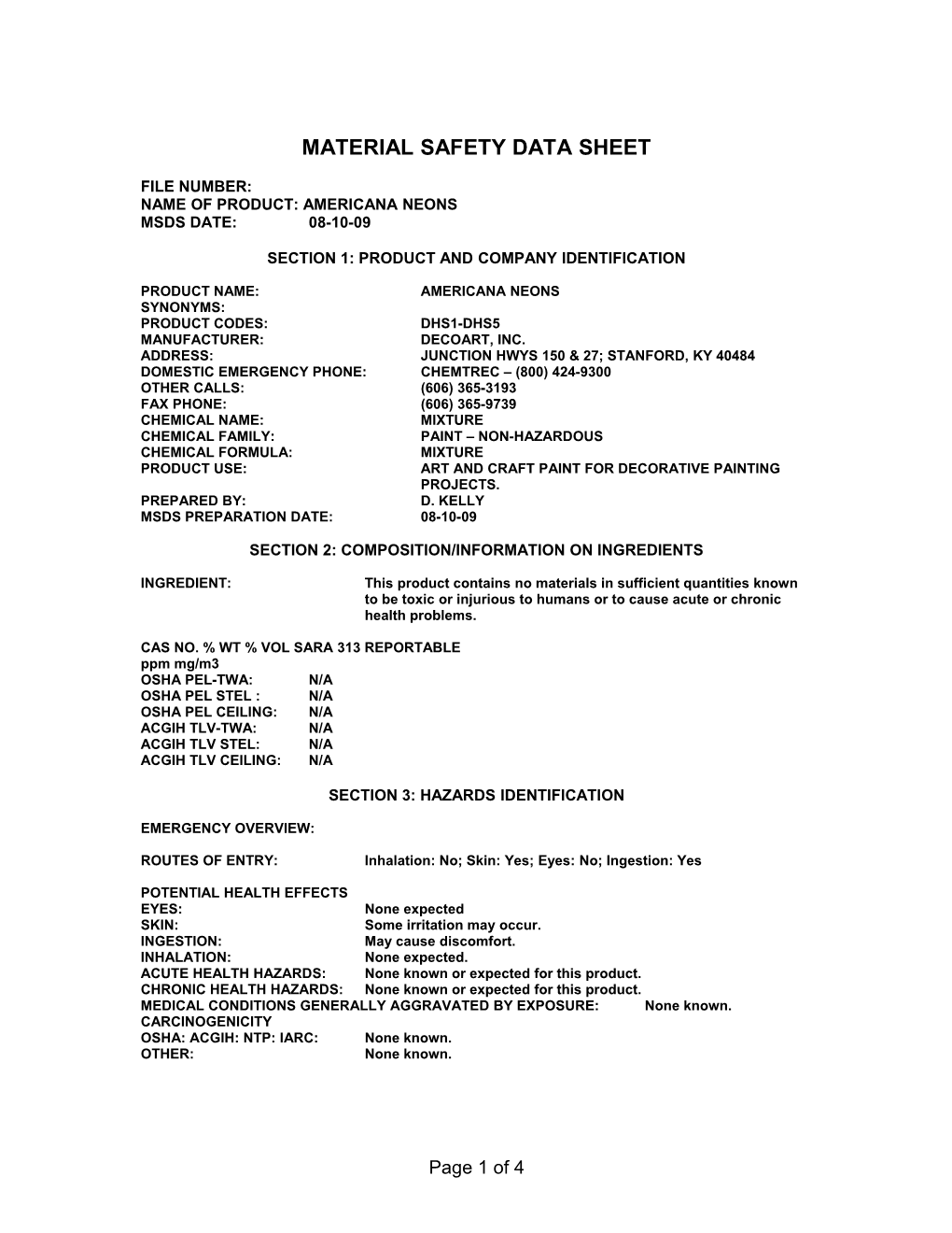 Material Safety Data Sheet s123