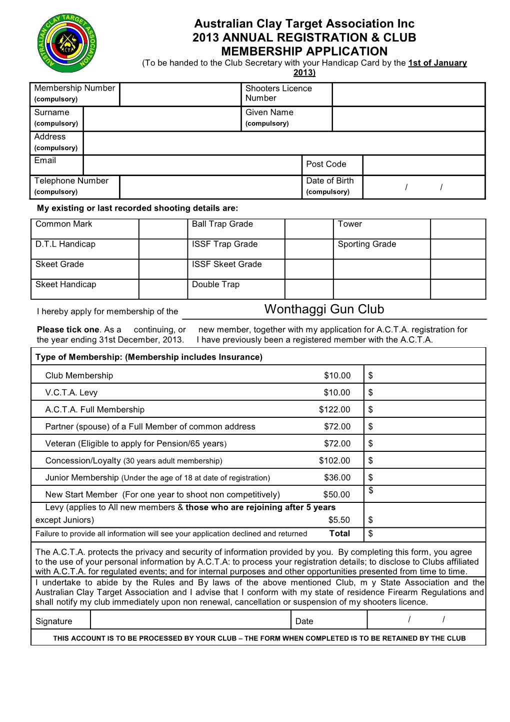 2013 Annual Registration Form