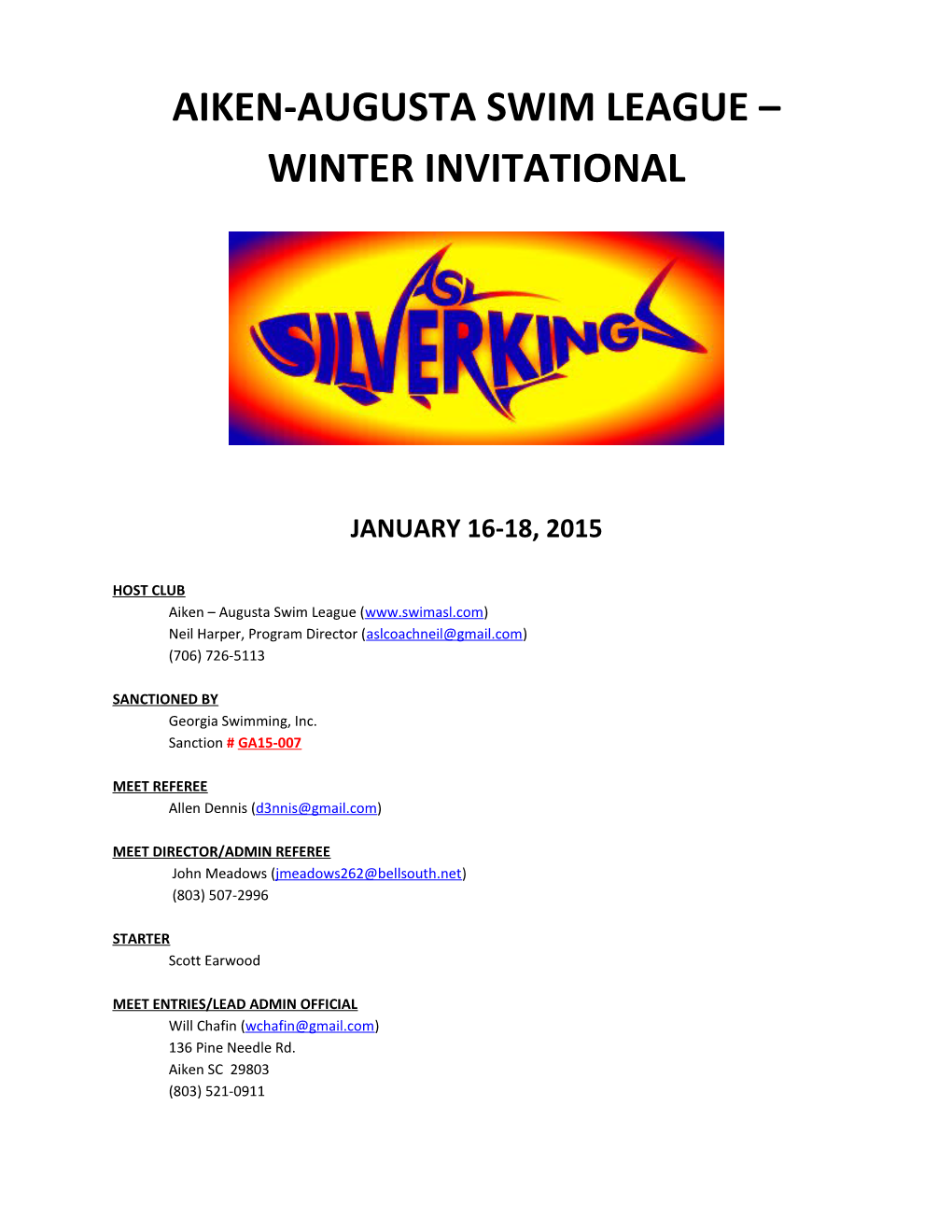 Aiken-Augusta Swim League Winter Invitational