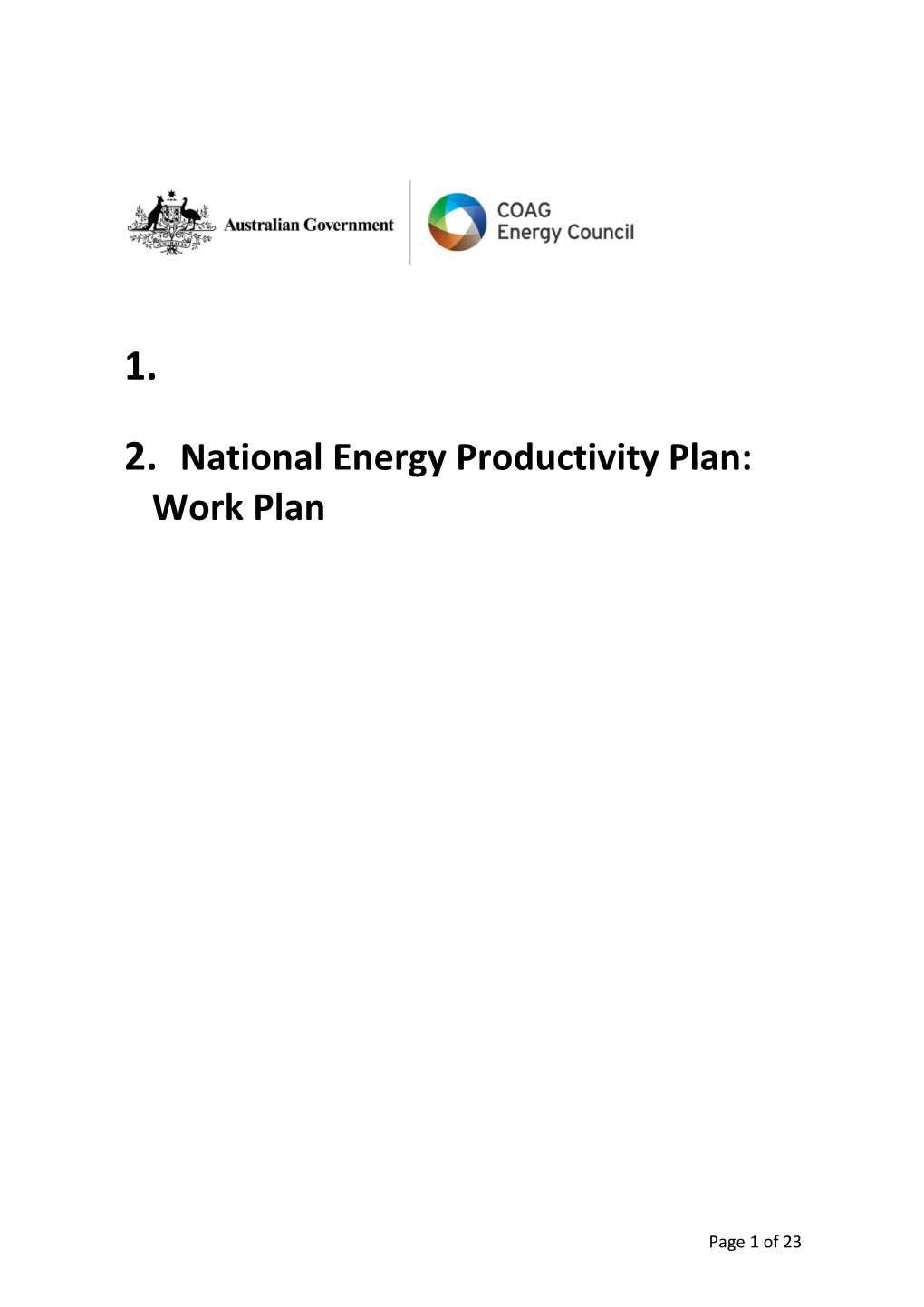 National Energy Productivity Plan: Work Plan