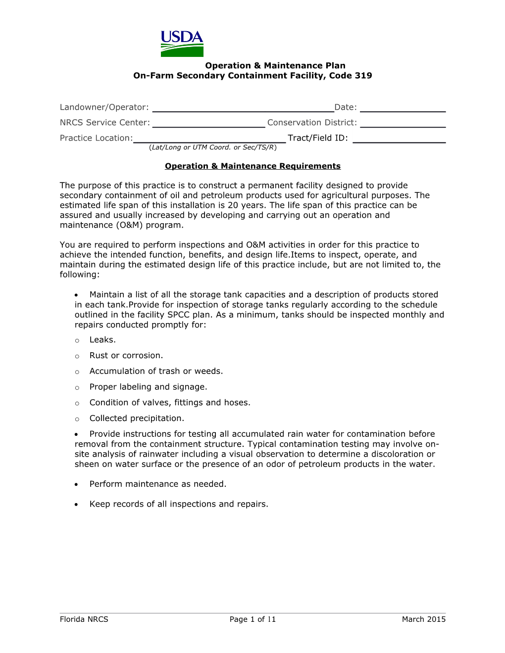 Operation and Maintenance Plan Composting Facility, Code 317