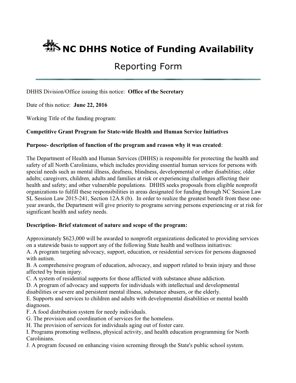NC DHHS Notice of Funding Availability s2