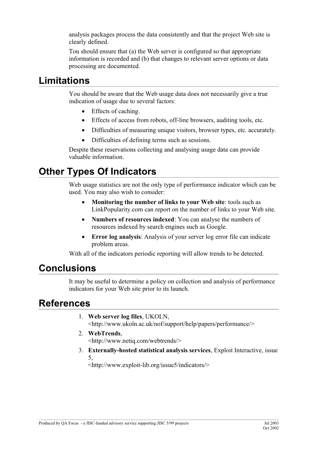 A QA Focus Document
