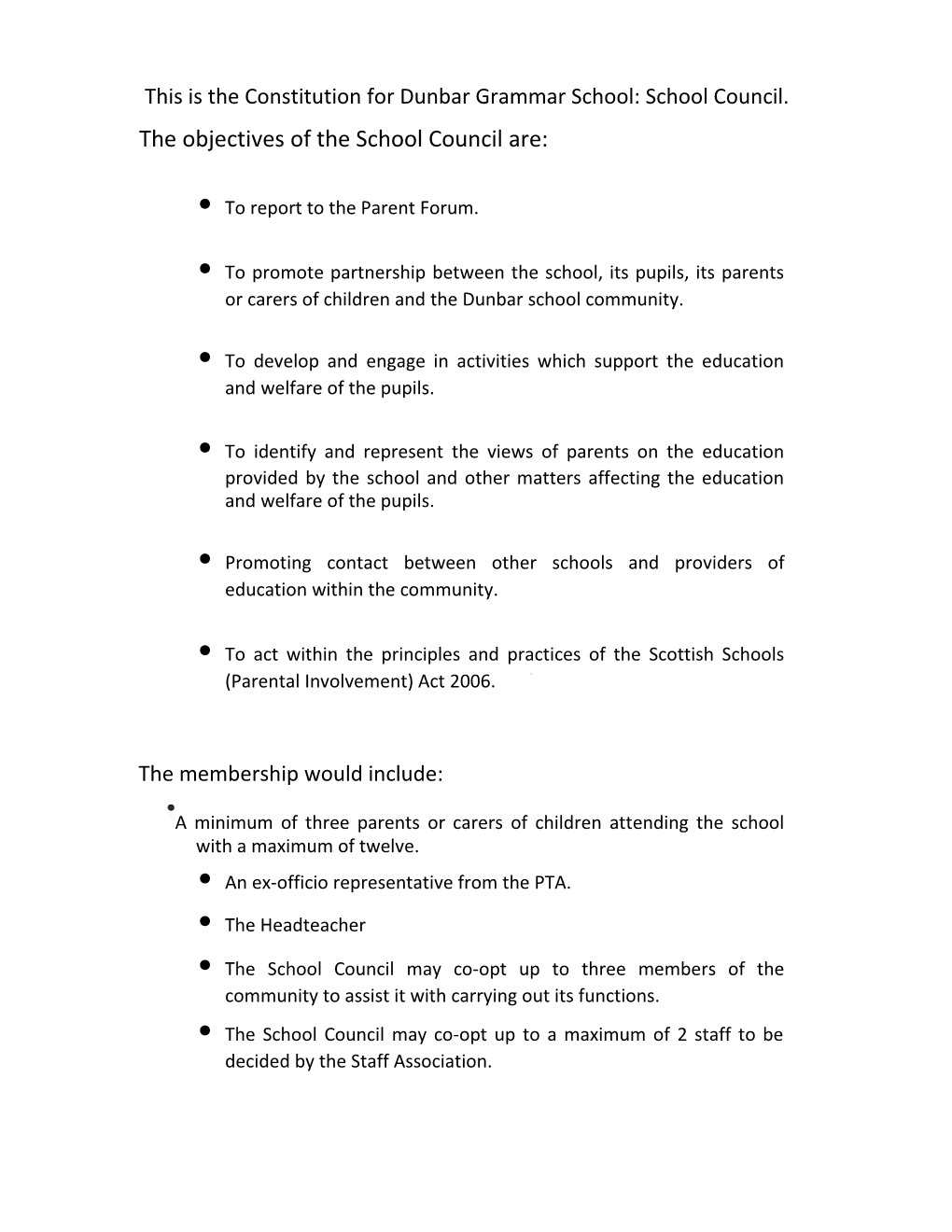 This Is the Constitution for Dunbar Grammar School: School Council