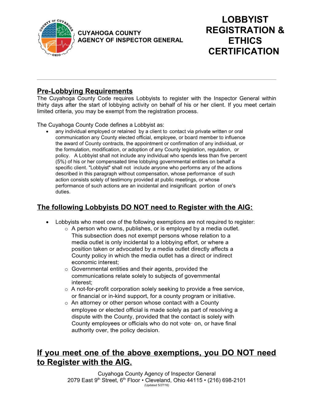Lobbyist Registration & Ethics Certification Form