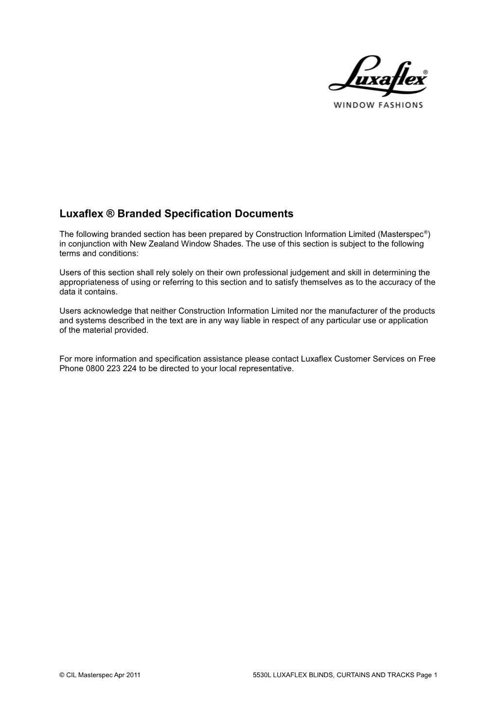 Luxaflex Branded Specification Documents