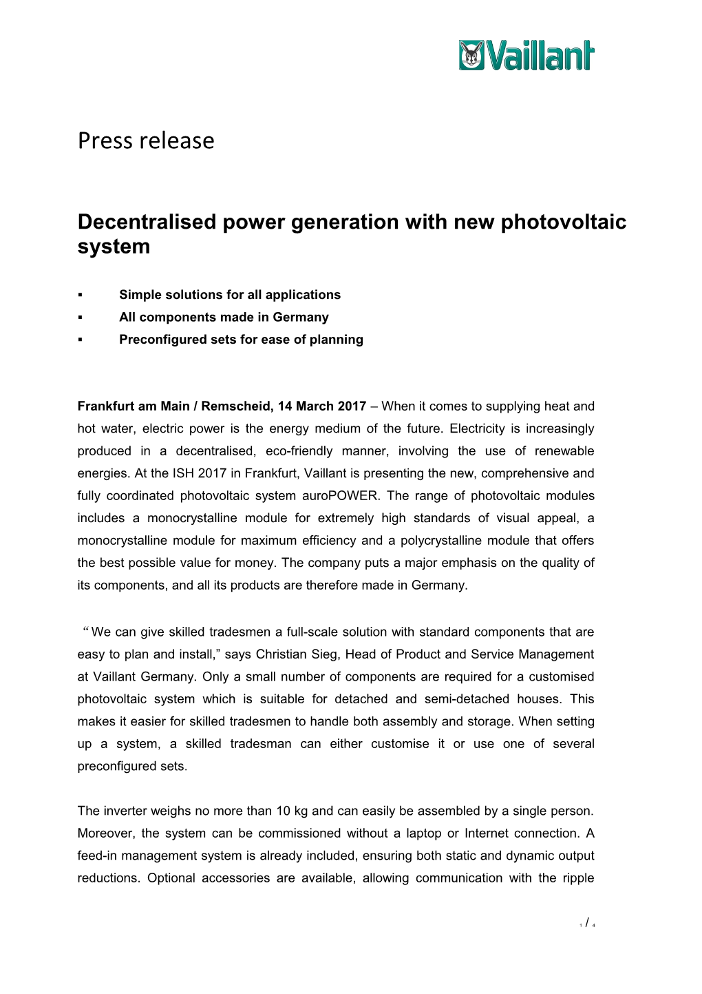Decentralised Power Generation with New Photovoltaic System