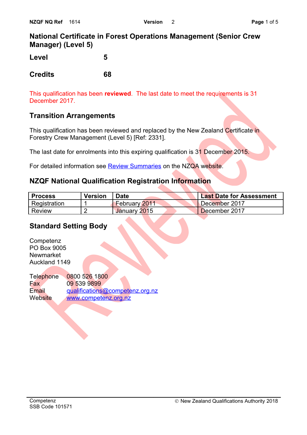 1614 National Certificate in Forest Operations Management (Senior Crew Manager) (Level 5)