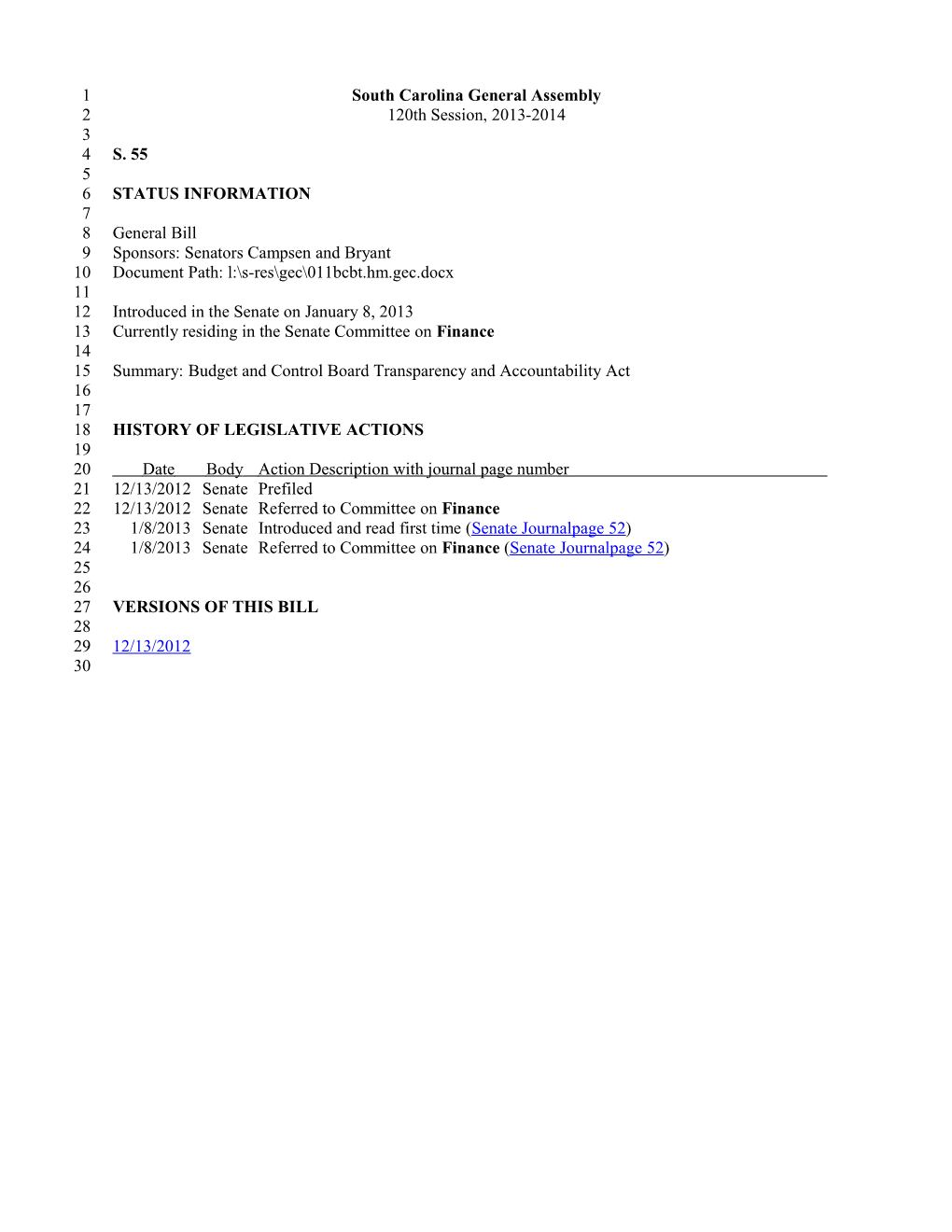 2013-2014 Bill 55: Budget and Control Board Transparency and Accountability Act - South