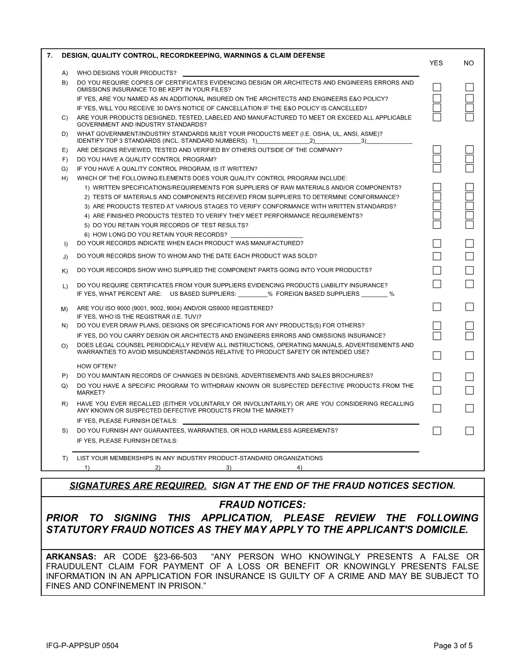 Big Submit Unit Product Liability Supplemental Questionnaire