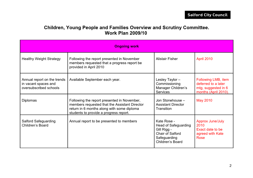 Children, Young People and Families Overview and Scrutiny Committee