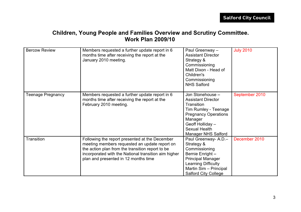 Children, Young People and Families Overview and Scrutiny Committee