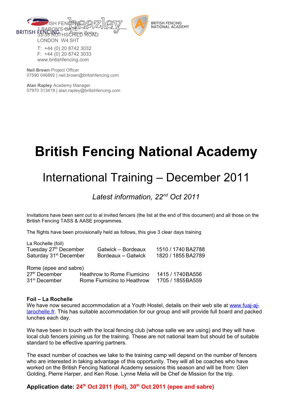 British Fencing National Academy
