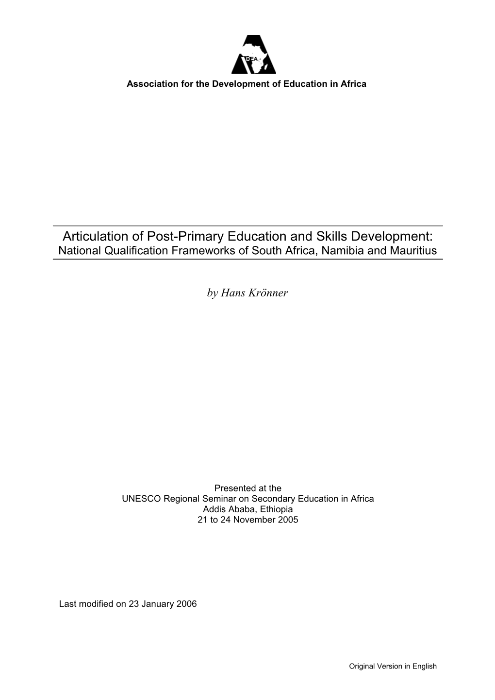 National Qualifications Frameworks In The SADC Region