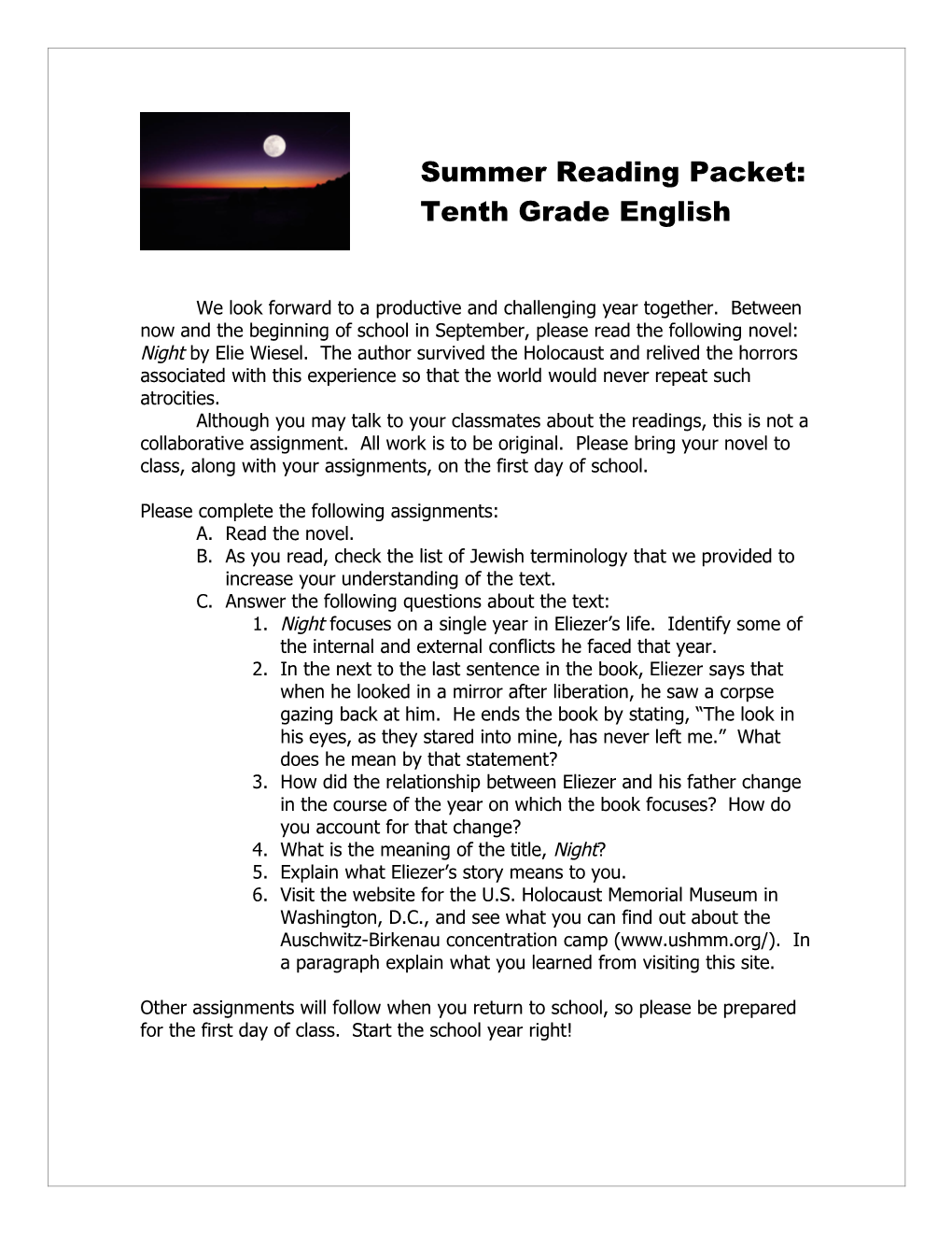 Summer Reading Packet s1