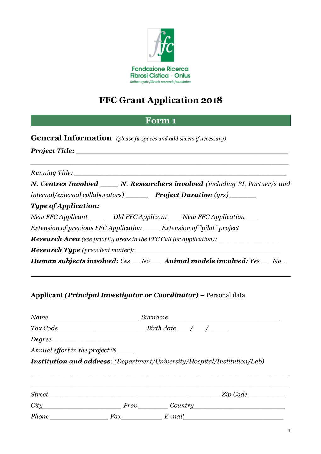 FFC Grant Application 2018