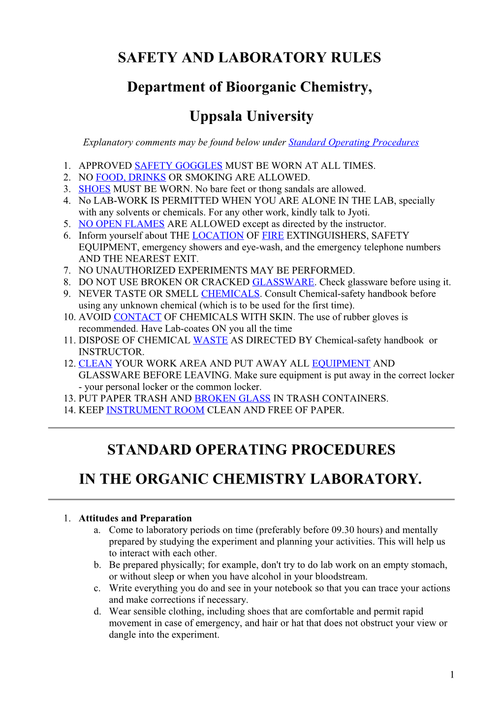 Safety and Laboratory Rules