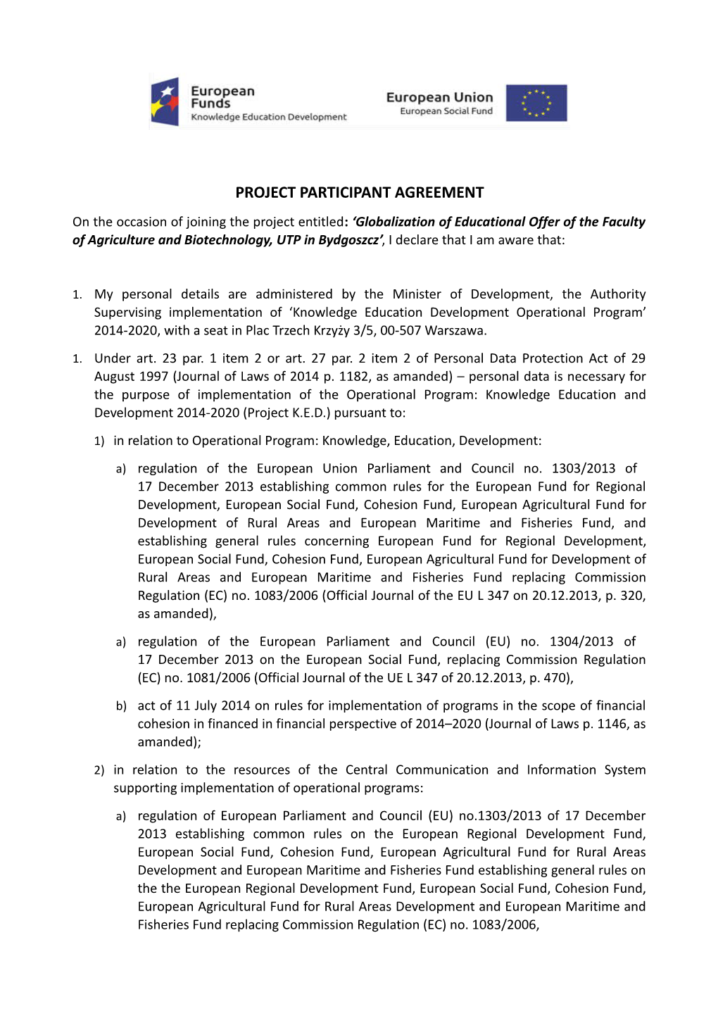 Project Participant Agreement