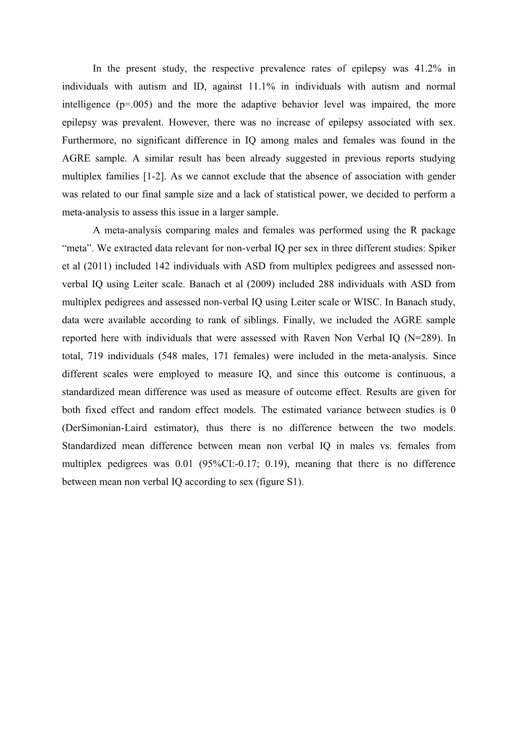 A Meta-Analysis Comparing Males and Females Was Performed Using the R Package Meta