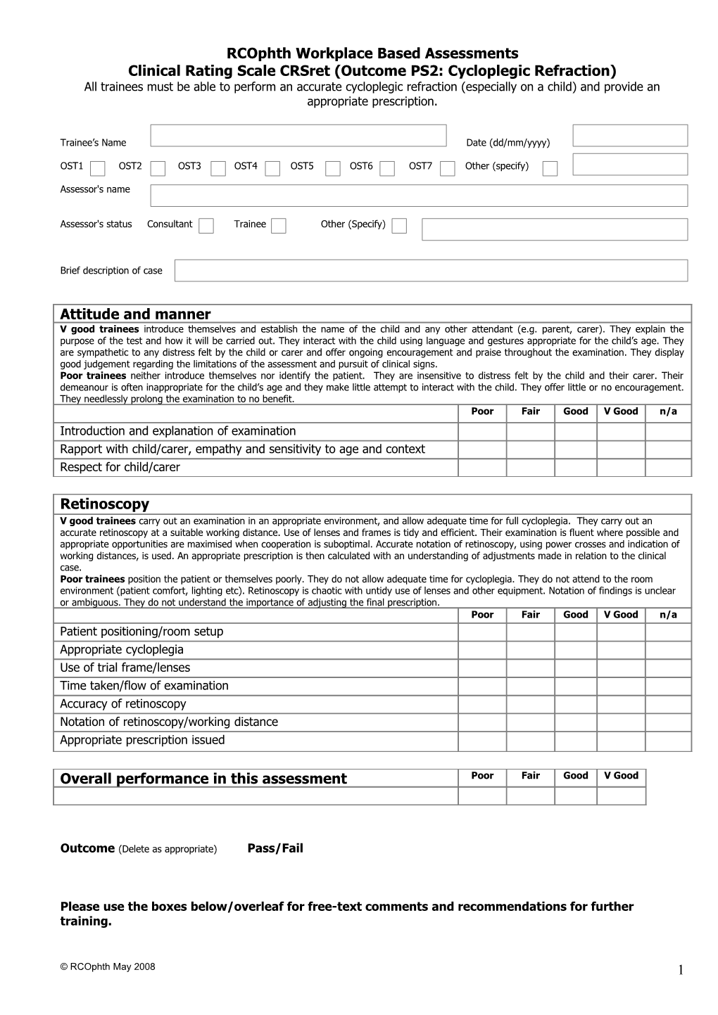 Rcophth Workplace Based Assessments