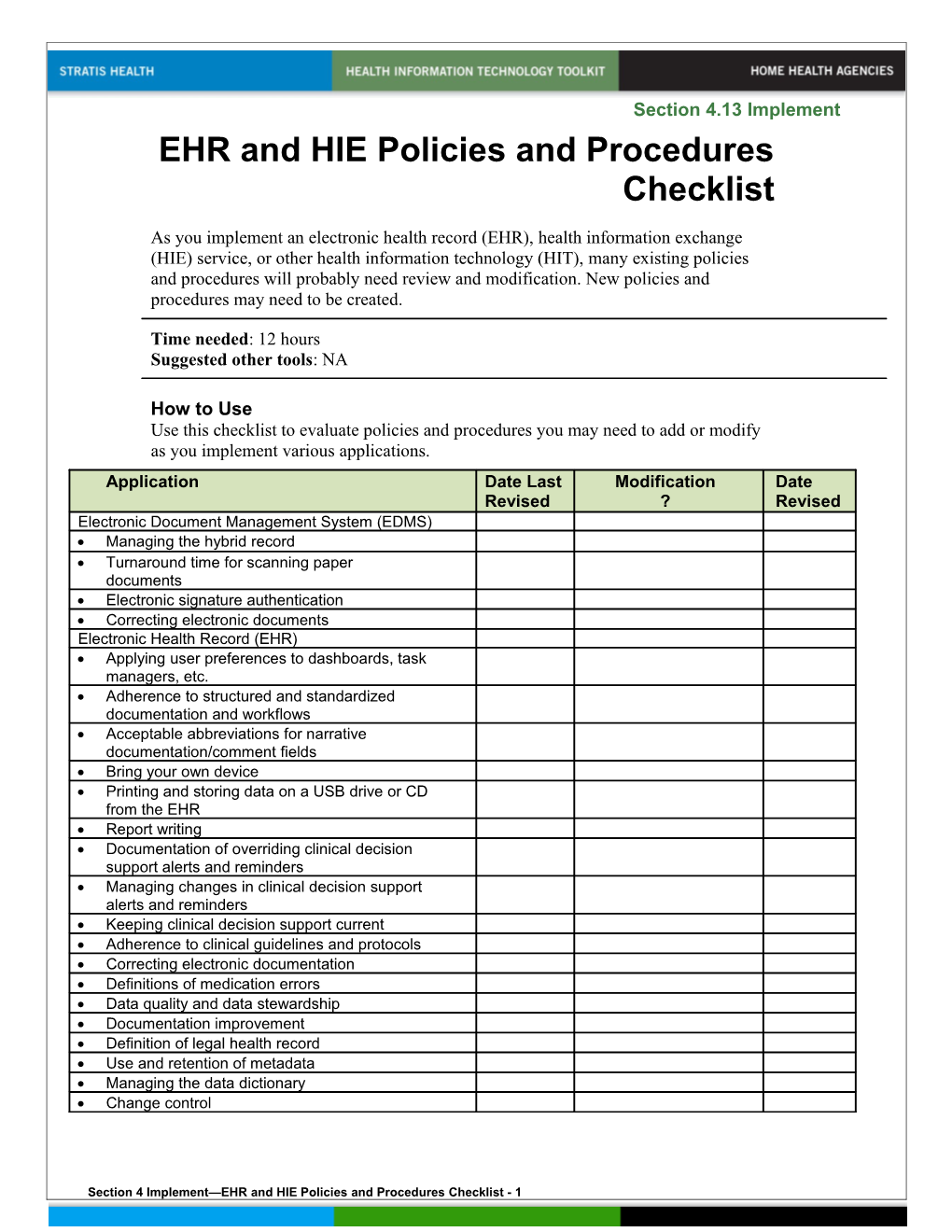 4 EHR and HIE Policies and Procedures Checklist