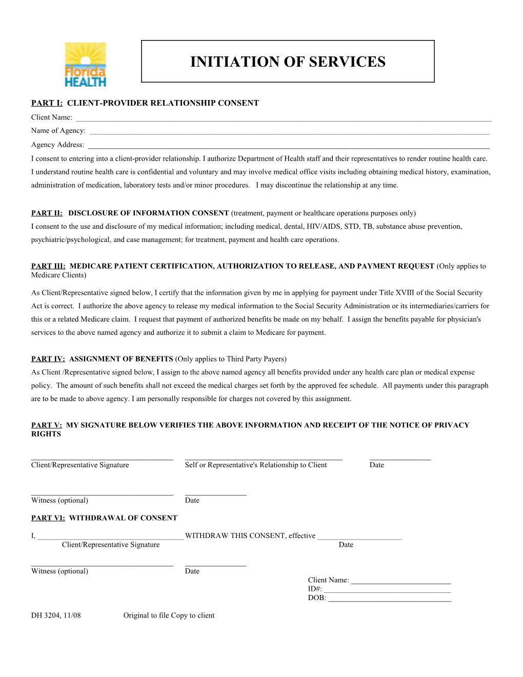 Part I Client-Provider Relationship Consent