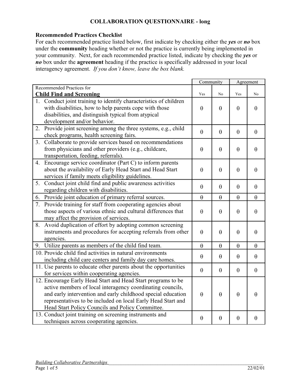 Head Start/LEA Questionnaire