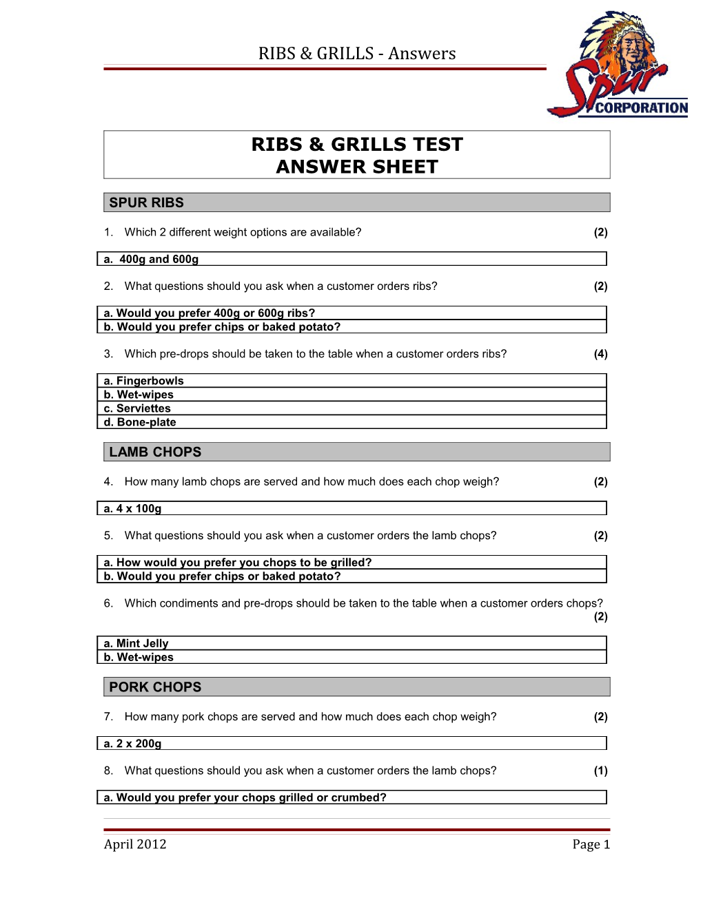 Ribs & Grills - Answers