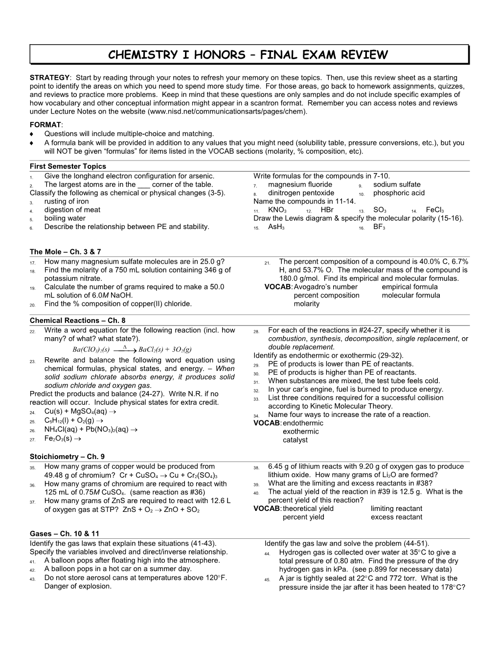 2Nd Semester Exam Review - Spring 2002